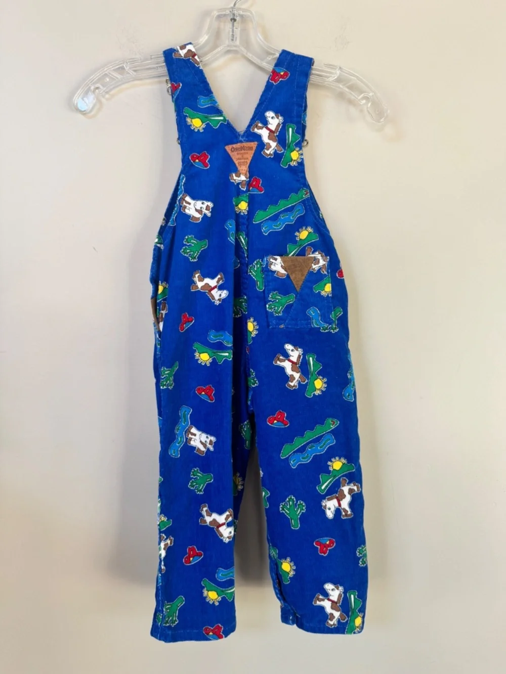 VTG OshKosh Corduroy Vestbak Overalls Blue  Western Horse Pattern Toddler 4T USA